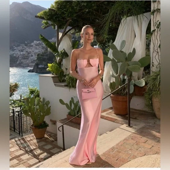 NWT Anna October Tulip Satin Maxi Dress In Pink Size XL - Picture 10 of 10